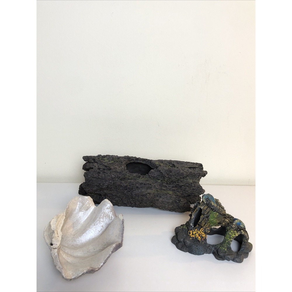 Aquarium Driftwood Log Cave, Barrel Cave and Seashell Decorations Ornaments